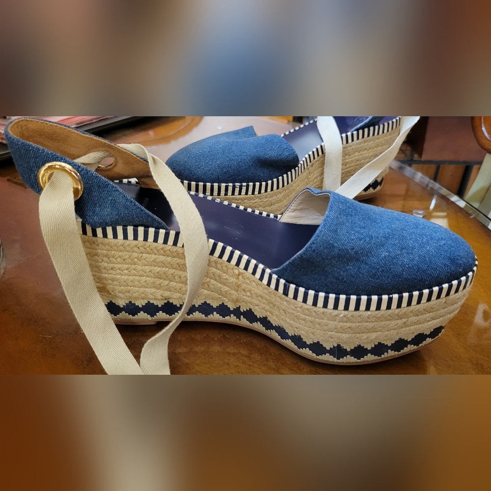 Tory Burch Denim Dandy Platform Espadrilles Size 10